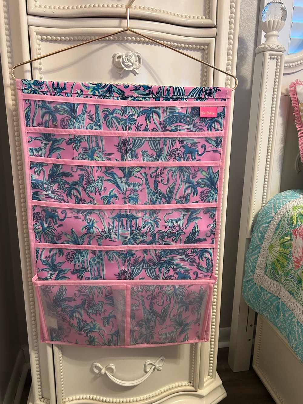 Lilly Pulitzer hanging “Out of office” organizer for jewelry or cosmetics
